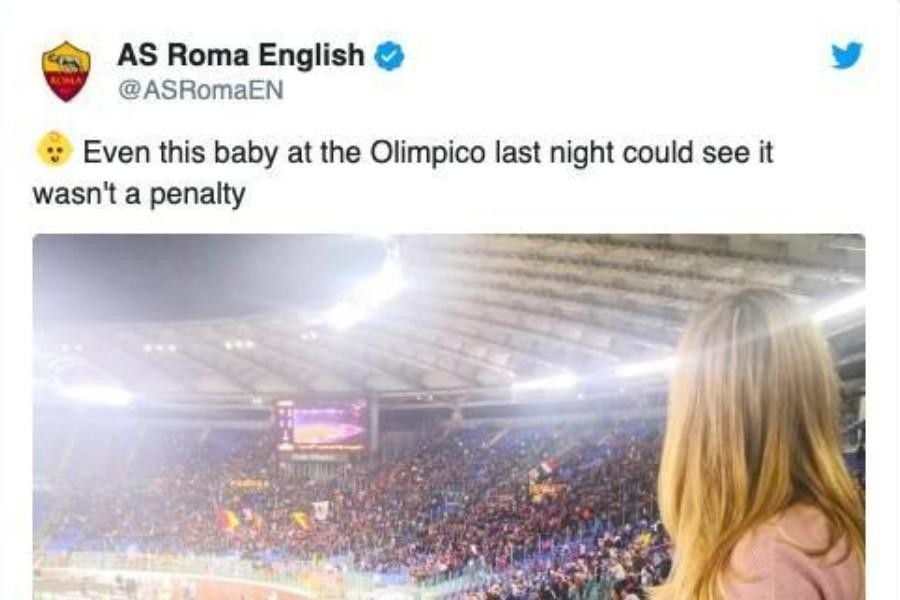 Il post apparso sull'account in lingua inglese della Roma