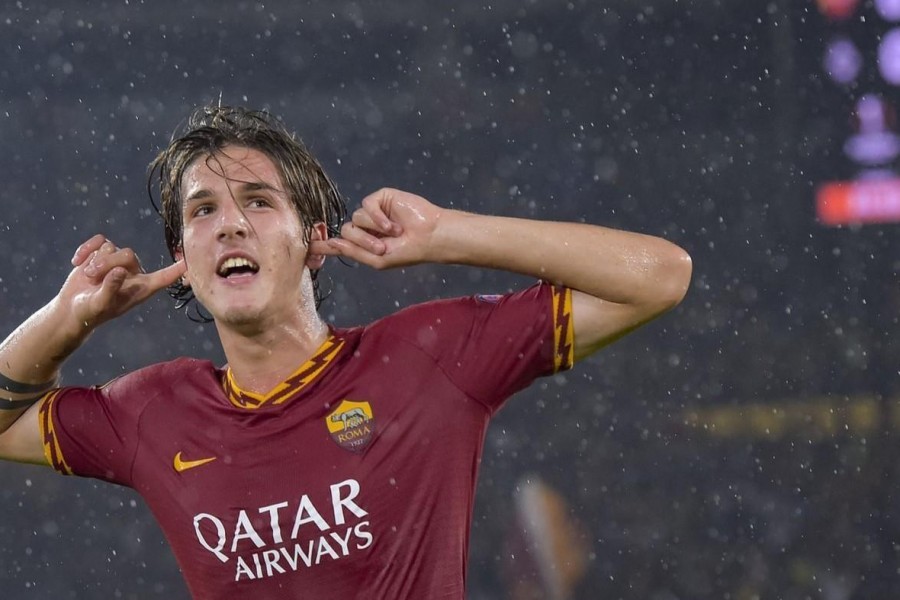 L'esultanza di Zaniolo dopo il gol al Borussia, di LaPresse