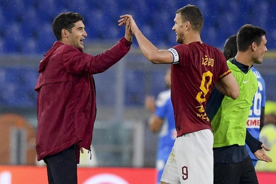 Paulo Fonseca e Edin Dzeko al termine di Roma-Napoli