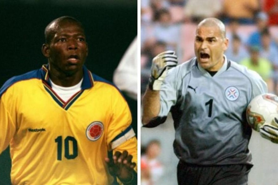 Faustino Asprilla con la maglia della Colombia e Chilavert con quella del Paraguay