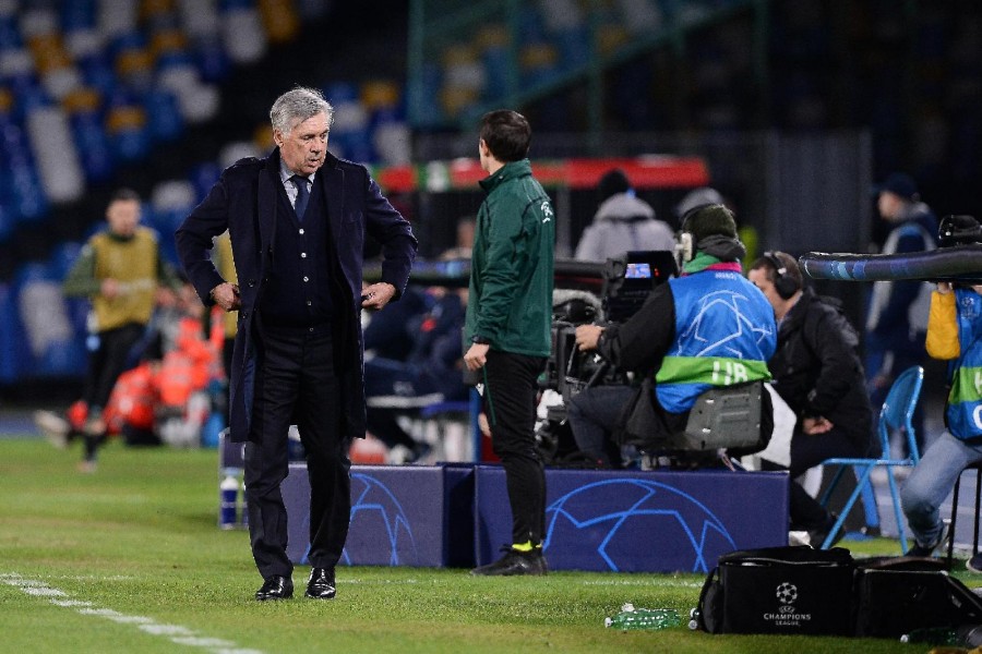 Ancelotti in panchina stasera contro il Genk, di LaPresse