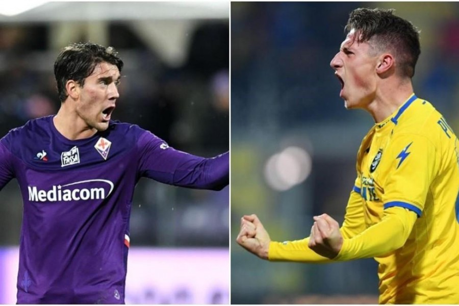 A sinistra Vlahovic della Fiorentina; a destra Pinamonti, in forza al Genoa