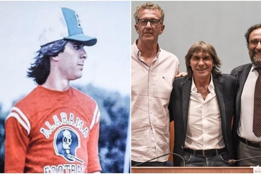 A sinistra una foto di repertorio di Bruno Conti mentre gioca a baseball; a destra Bruno Conti insieme al sindaco di Nettuno Alessandro Coppola e il Vicesindaco Alessandro Mauro @Valerio Cosmi