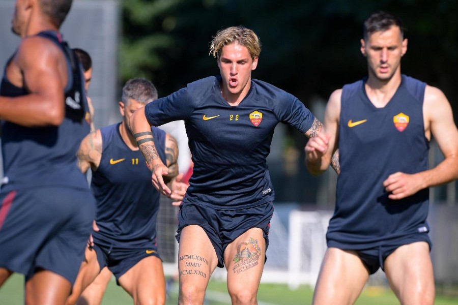 Zaniolo ieri a Trigoria, di LaPresse