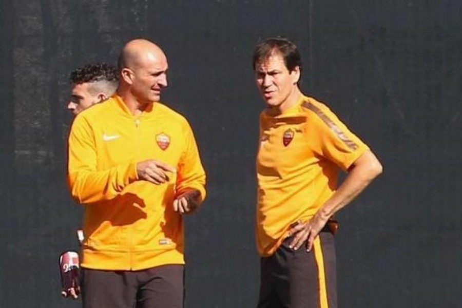 Paolo Rongoni insieme a Rudi Garcia ai tempi della Roma, di Mancini