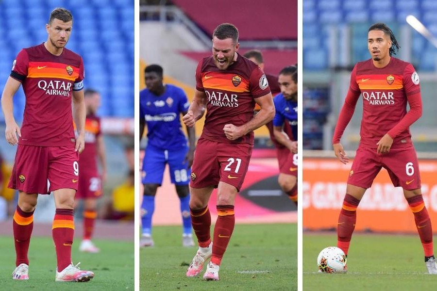 Edin Dzeko, Jordan Veretout e Chris Smalling, di LaPresse