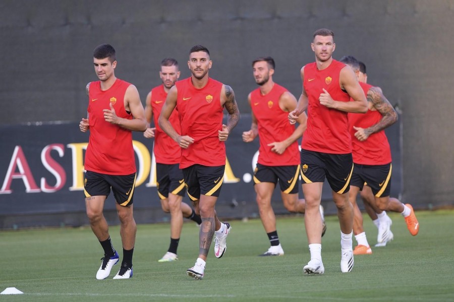 La Roma a Trigoria ieri per il primo allenamento stagionale, di LaPresse