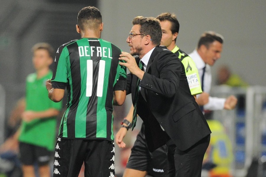 Di Francesco e Defrel durante Sassuolo-Pescara del 28 agosto 2016, di LaPresse