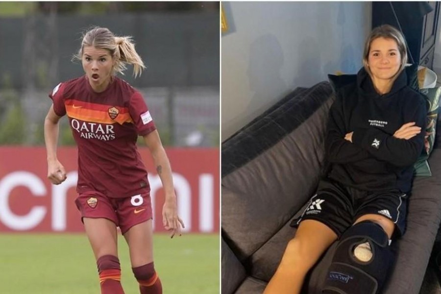 Andrine Hegerberg in campo con la Roma e oggi, il giorno dopo l'operazione, di LaPresse