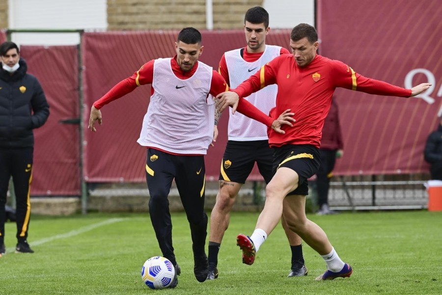 Pellegrini e Dzeko in allenamento a Trigoria, di LaPresse