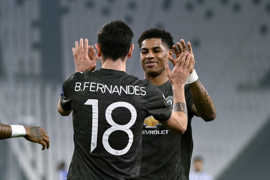 Rashford si congratula con Fernandes, di LaPresse