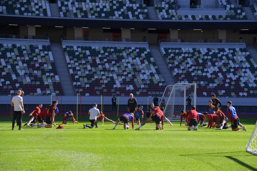 La Roma durante l'allenamento di ieri