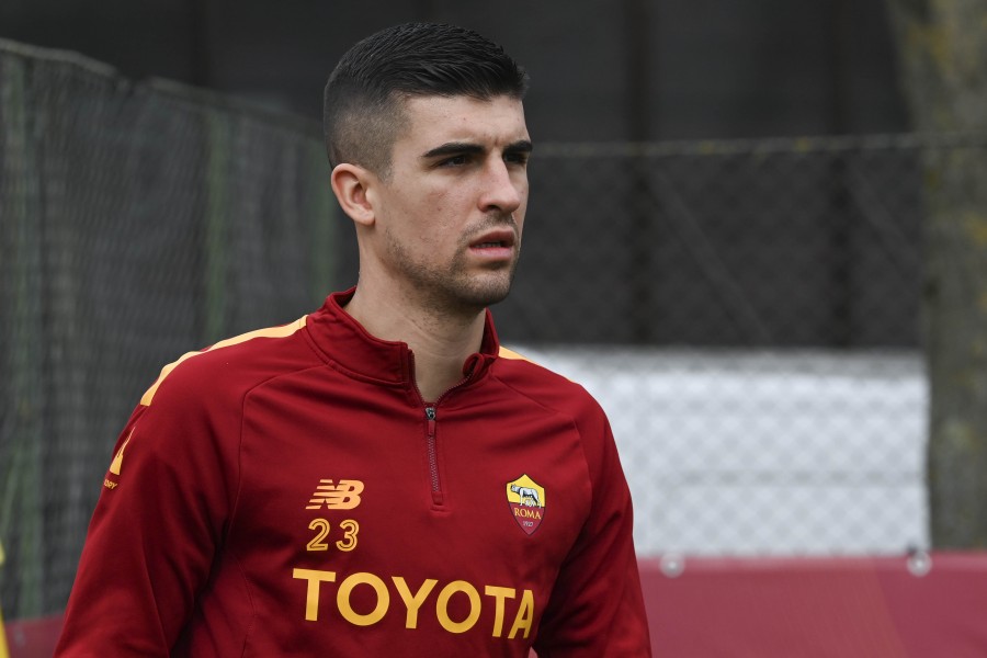 Gianluca Mancini durante un allenamento a Trigoria