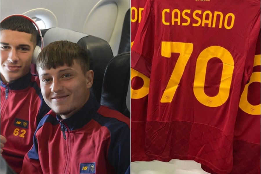 A sinistra Cassano e Volpato sull'aereo per Siviglia, a destra la storia pubblicata da Cassano