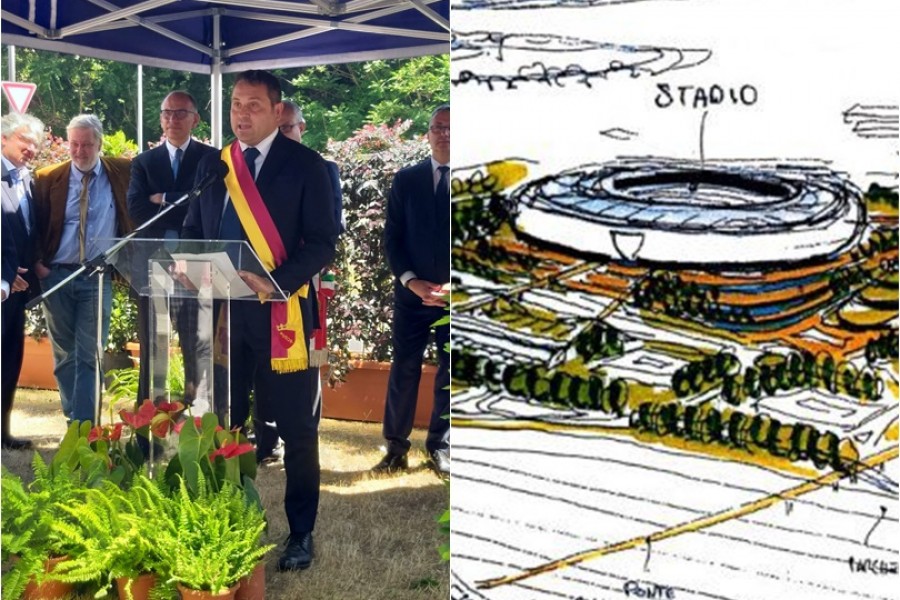 Massimiliano Umberti and a a draft of Roma's new stadium