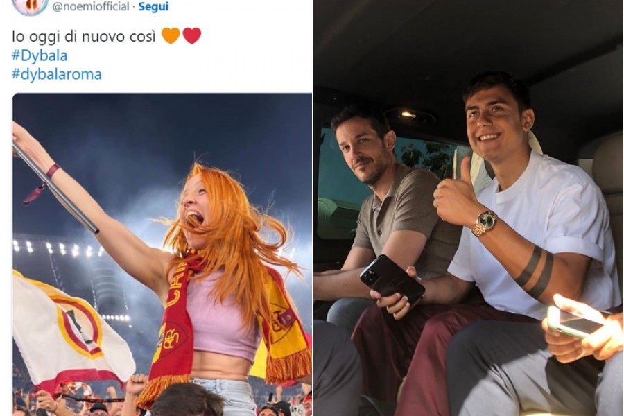 Il post della cantante romanista Noemi e il sorriso di Dybala all'arrivo