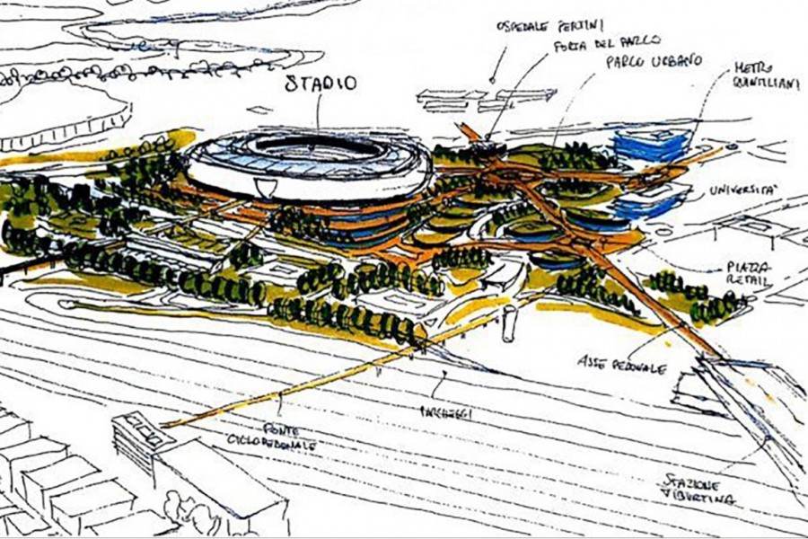 A draft of the new Roma stadium in Pietralata