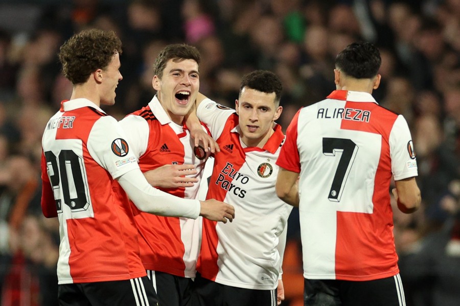 I giocatori del Feyenoord mentre esultano dopo un gol