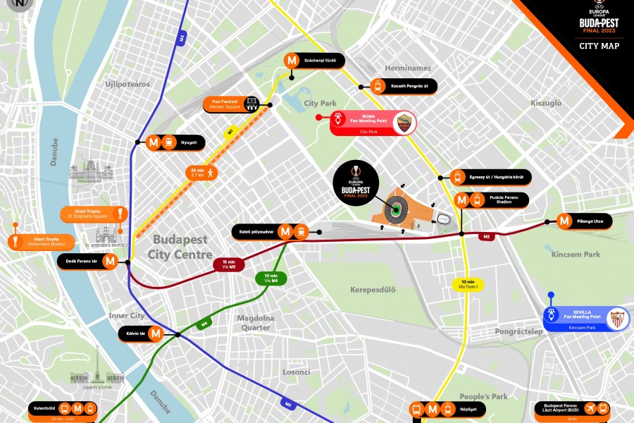 La mappa di Budapest con il meeting point per i tifosi della Roma