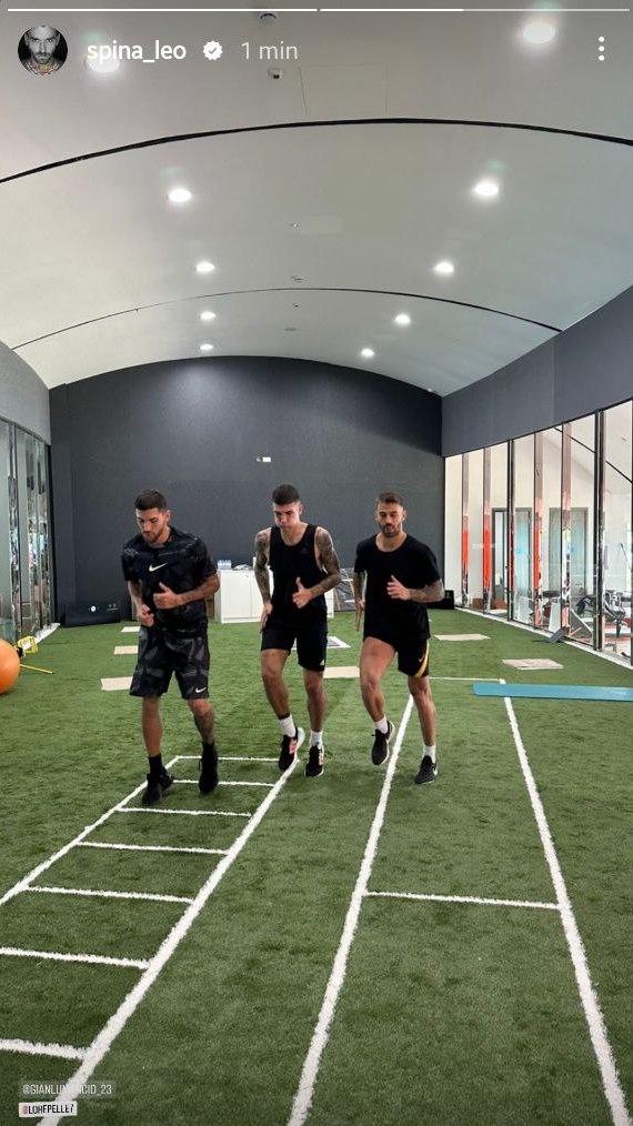 Pellegrini, Mancini e Spinazzola in palestra