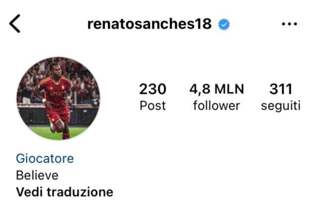 Renato Sanches e l'immagine profilo su Instagram