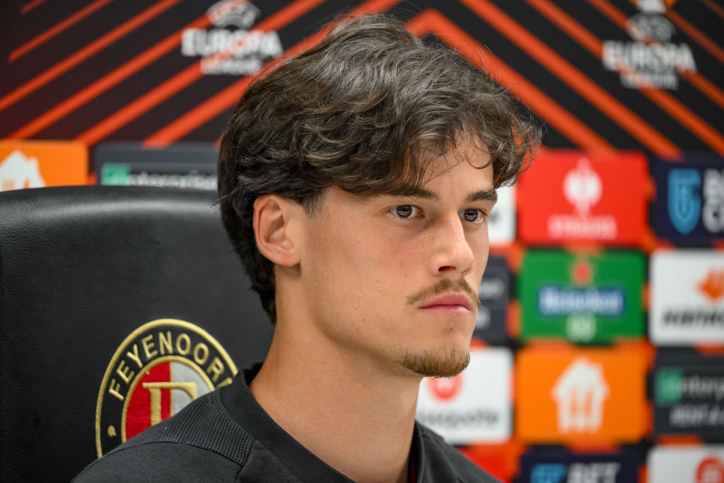 Mile Svilar in conferenza stampa alla vigilia di Feyenoord-Roma