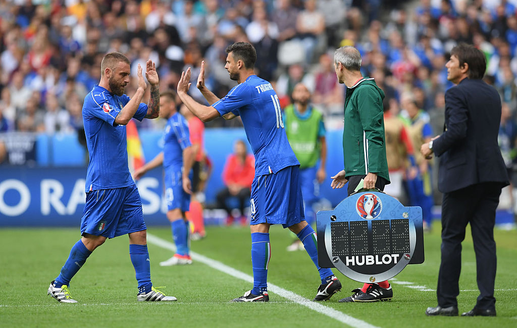 De Rossi e Thiago Motta con la maglia della nazionale azzurra