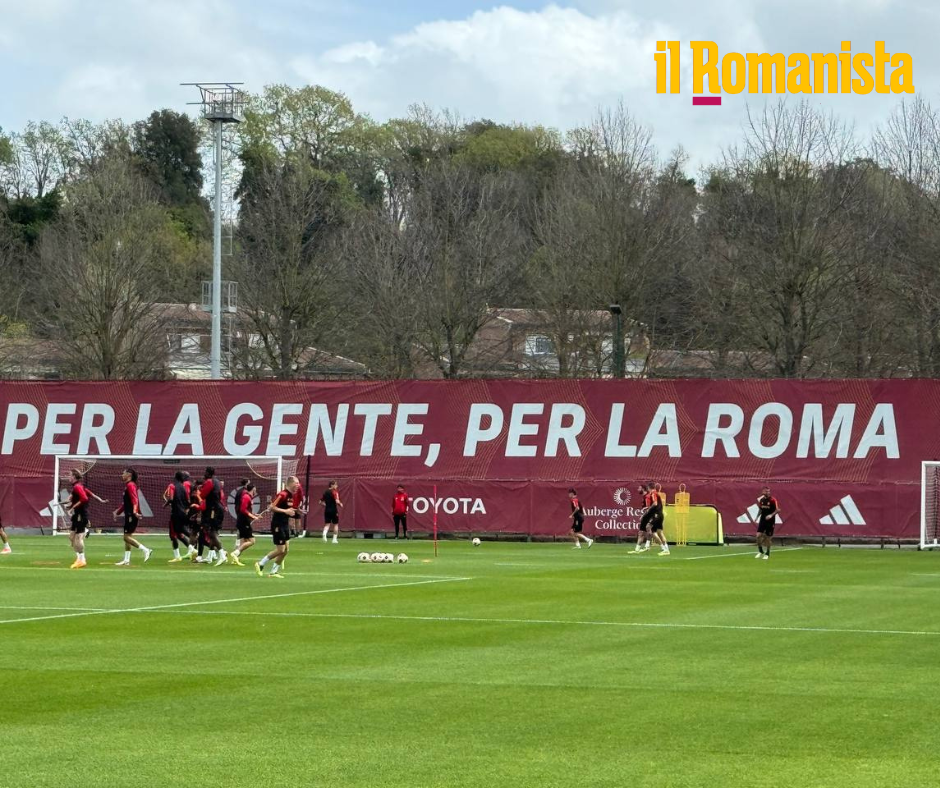 I giocatori giallorossi si allenano a Trigoria