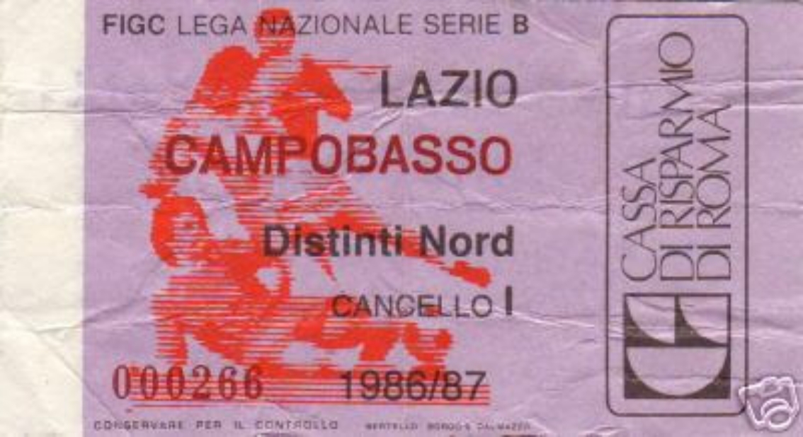 Il biglietto per il match tra Lazio e Campobasso