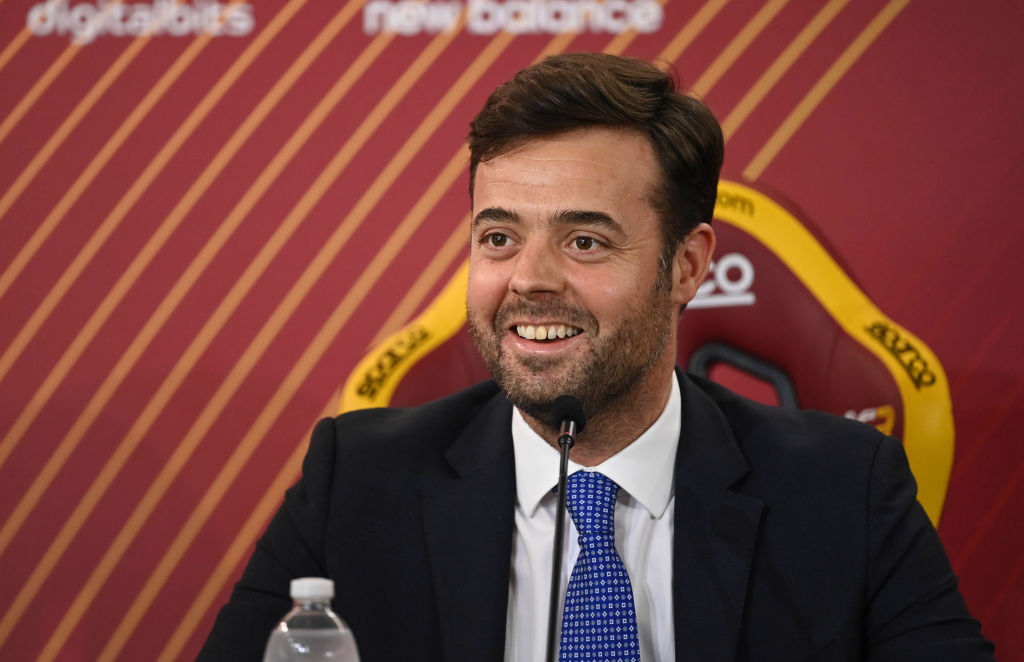 Tiago Pinto in conferenza stampa a Trigoria