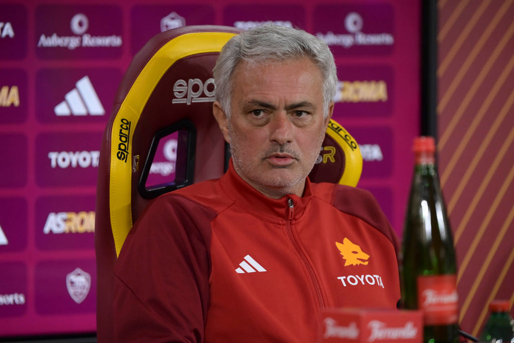 José Mourinho in conferenza stampa a Trigoria