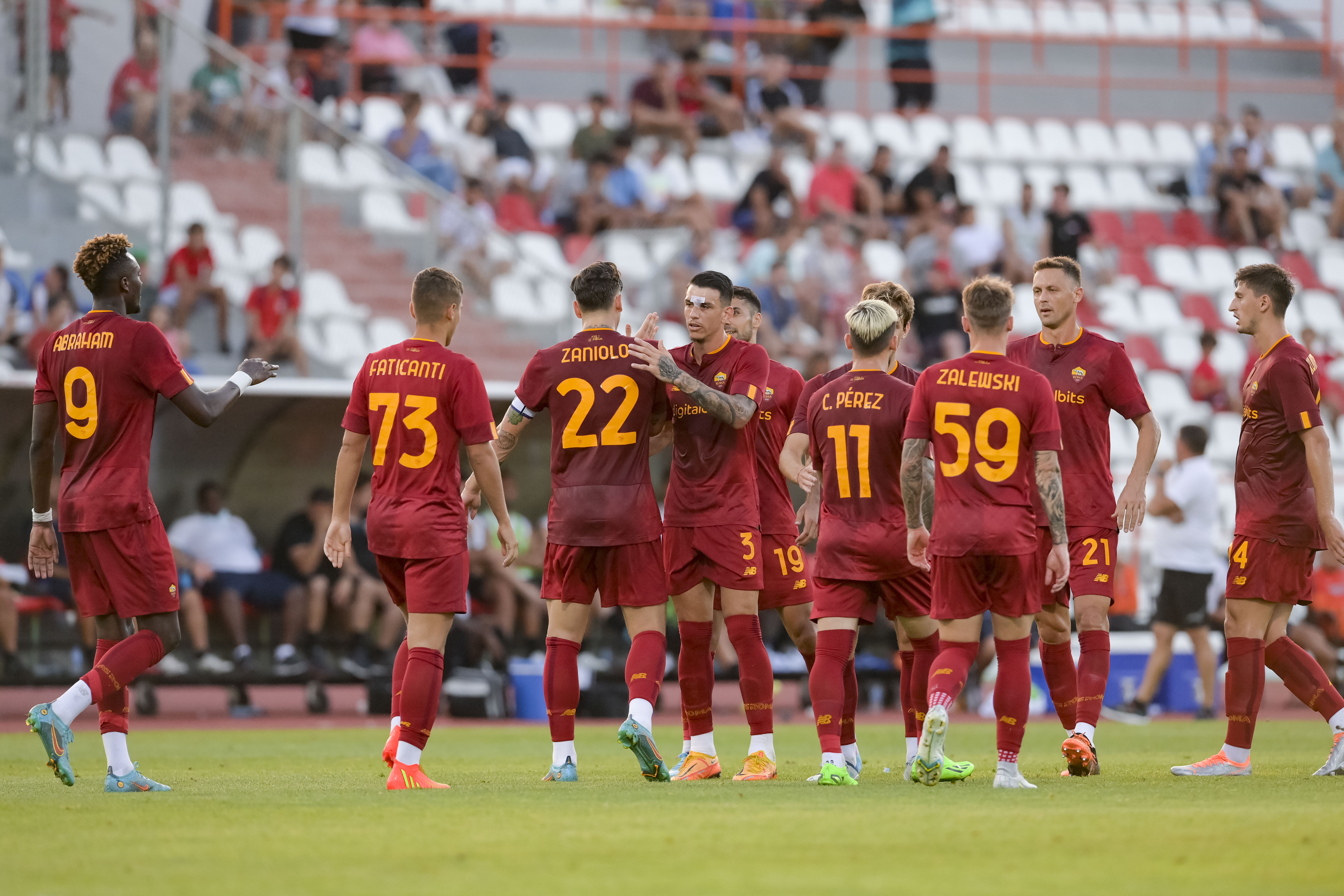 L\'esultanza della squadra al gol di Zaniolo