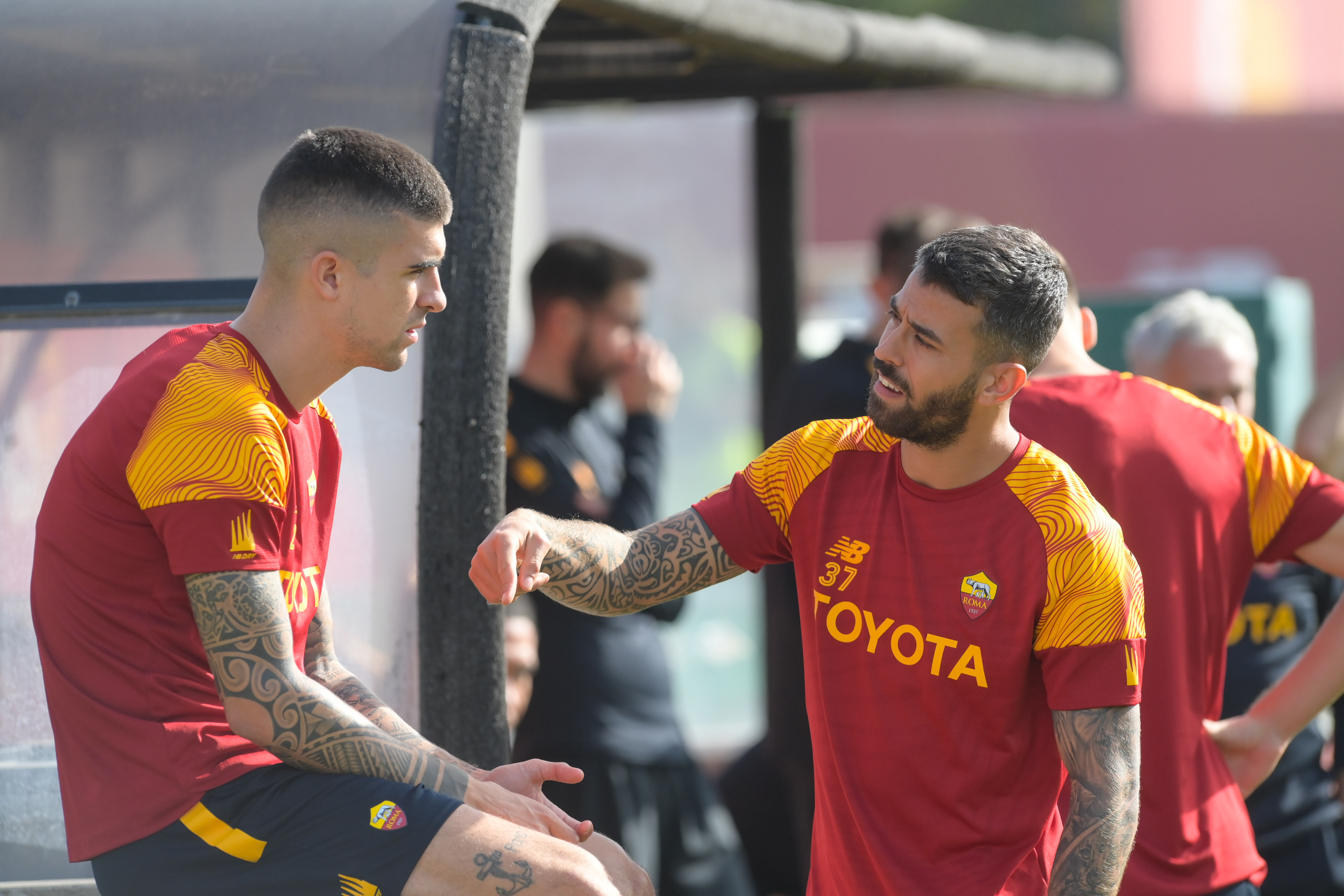 Spinazzola e Mancini (As Roma via Getty Images)
