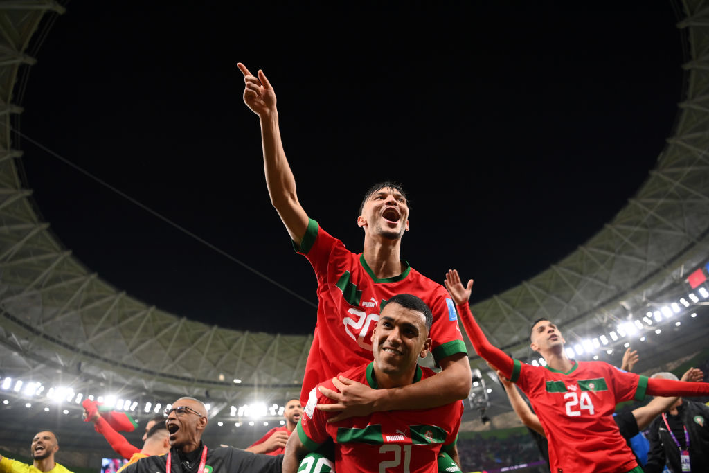 Il Marocco esulta dopo la vittoria col Portogallo