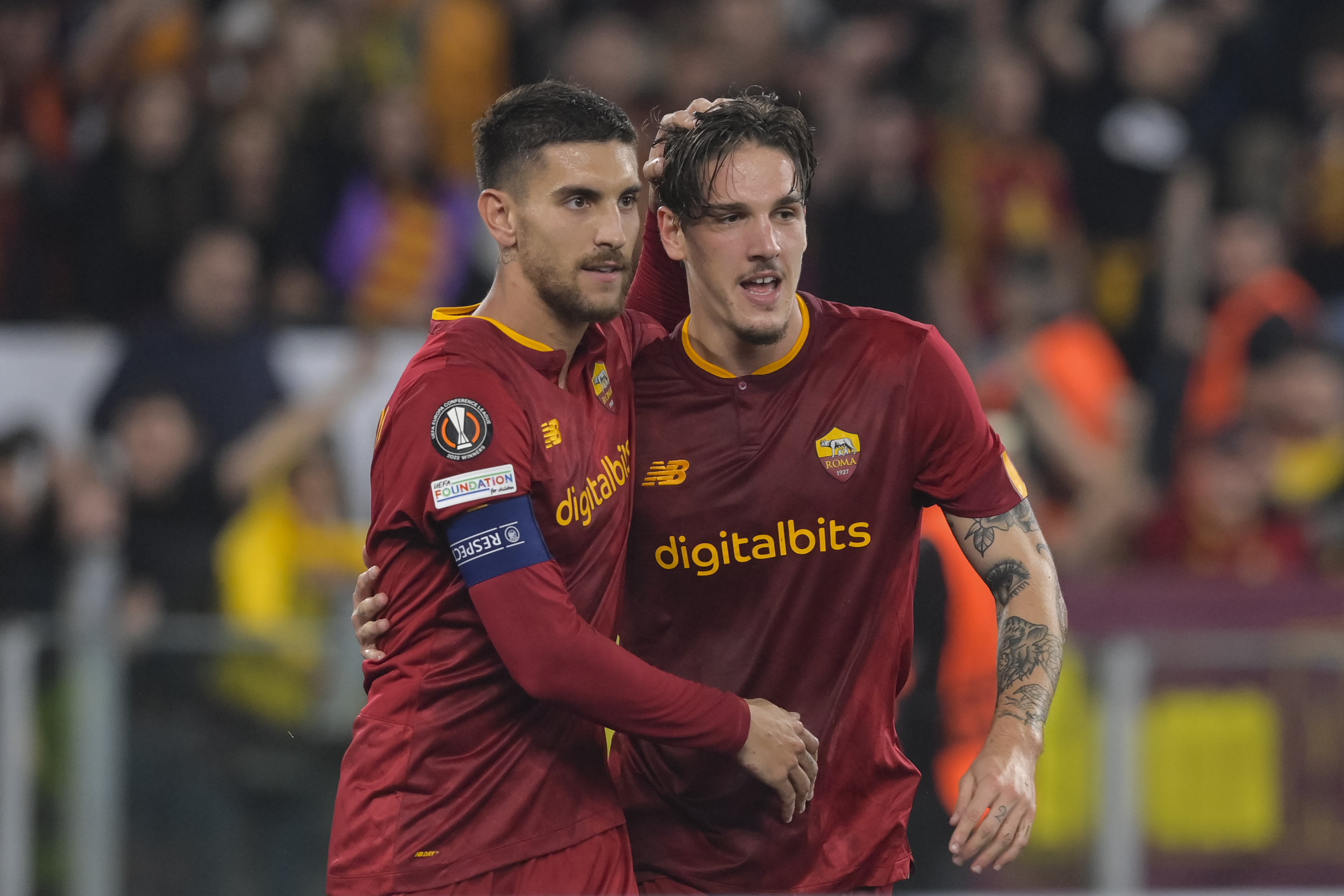 Pellegrini e Zaniolo ieri durante la vittoria sul Ludogorets