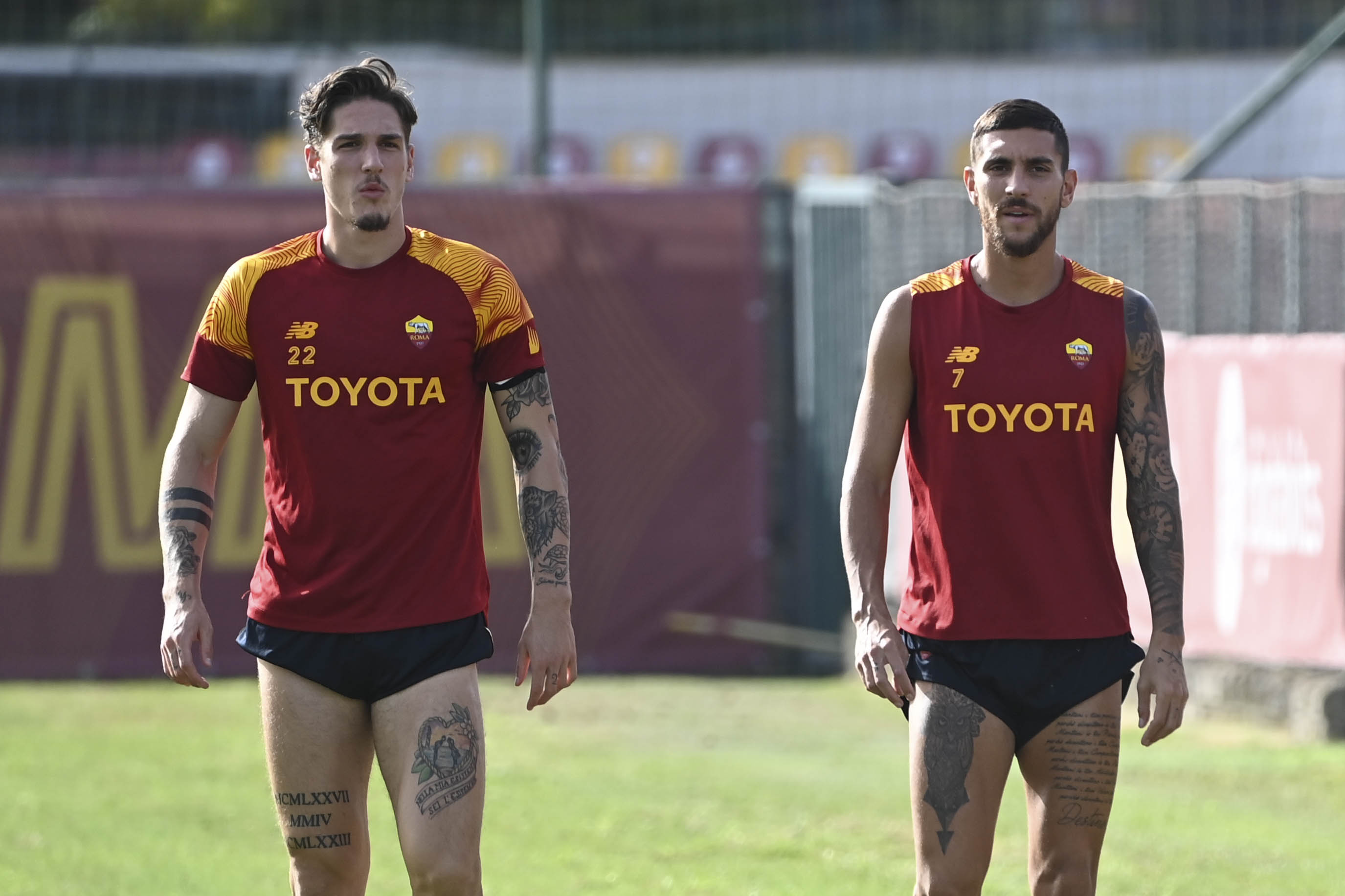 Zaniolo e Pellegrini durante l'allenamento di oggi