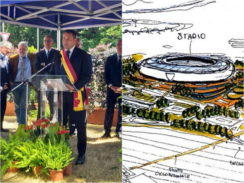 Massimiliano Umberti and a a draft of Roma's new stadium