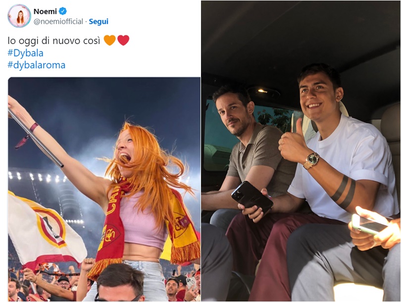 Il post della cantante romanista Noemi e il sorriso di Dybala all'arrivo