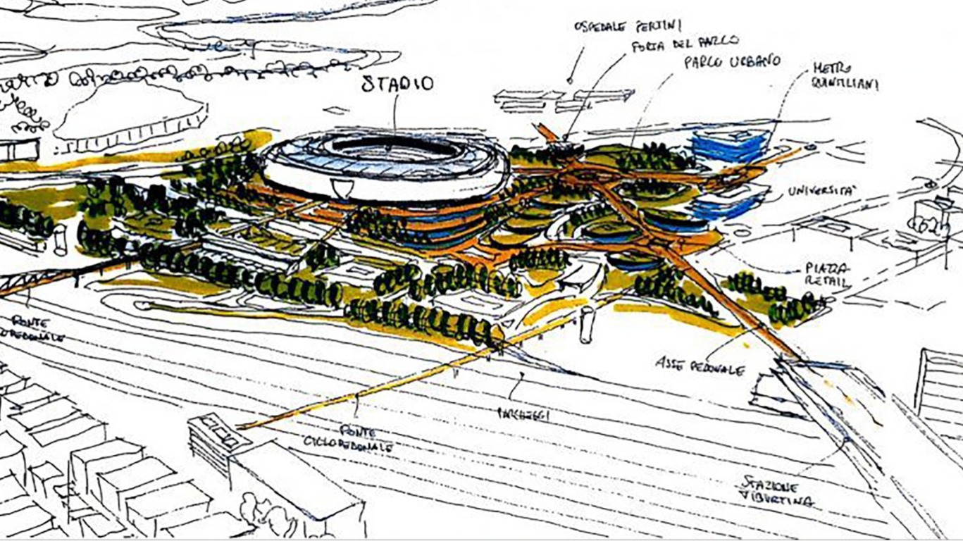 A draft of the new Roma stadium in Pietralata