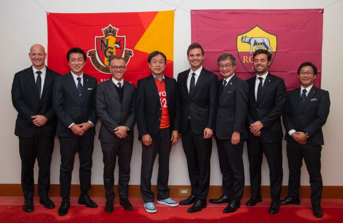 Ryan Friedkin, Tiago Pinto and Pietro Berardi with a delegation of Nagoya Grampus 