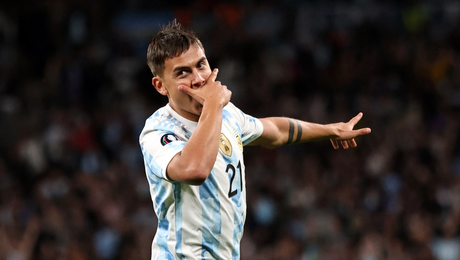 Dybala celebrates after scoring a goal with Argentina