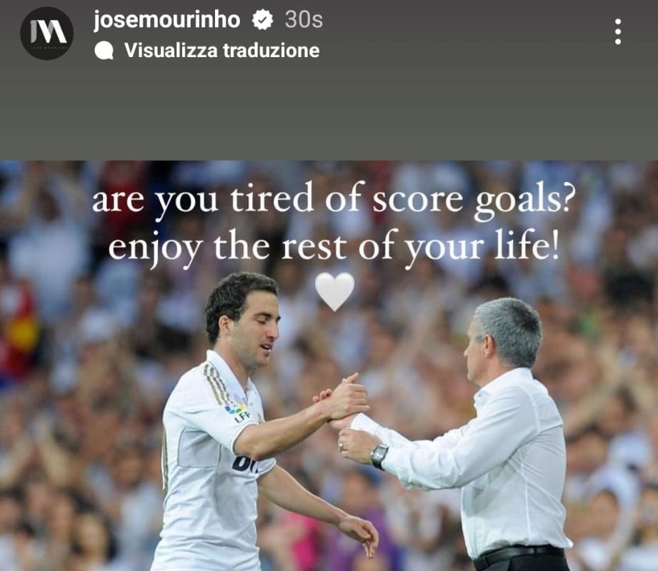 Il post di Mourinho per Higuain