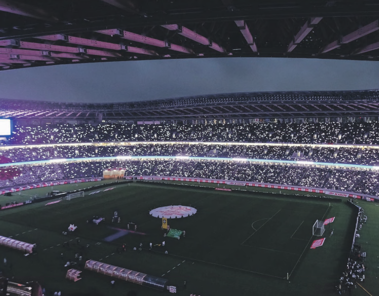 Una suggestiva veduta del Nuovo Stadio Nazionale di Tokyo in occasione della gara tra Giappone e Brasile del 6 giugno scorso