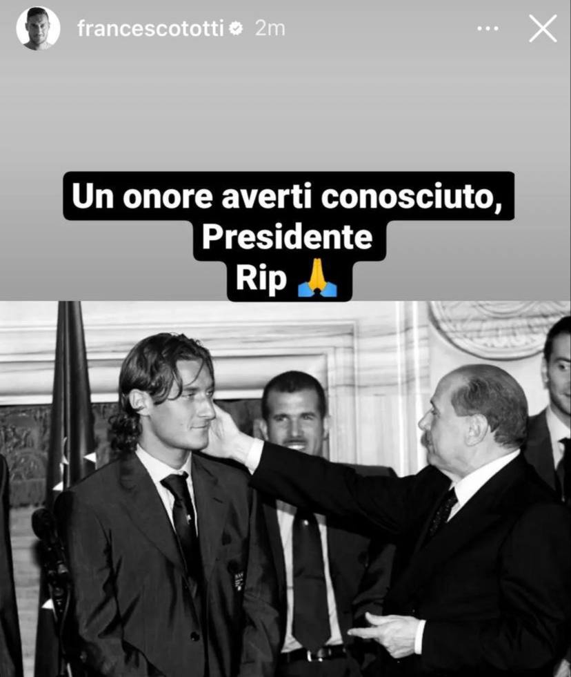 Totti dice addio a Berlusconi su Instagram