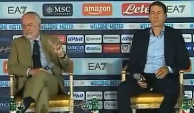 De Laurentiis e Rudi Garcia durante la presentazione dell'allenatore francese