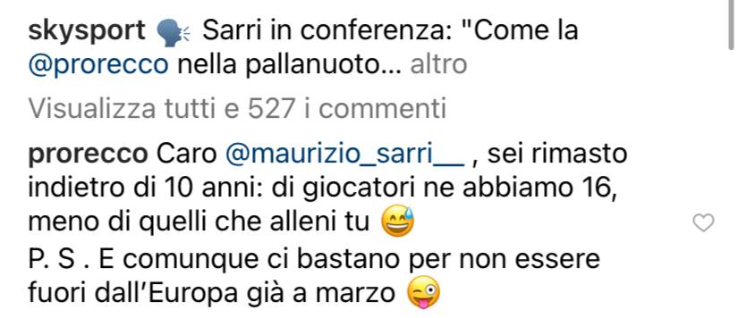 La risposta della Pro Recco su Instagram